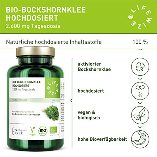Bockshornklee LifeWize 240 Bio Kapseln mit 2.600 mg Samen