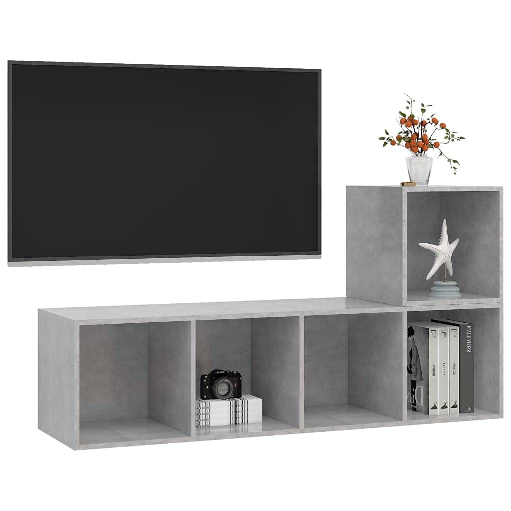 2-TLG. Hängendes TV-Schrank-Set, Betongrau Holzwerkstoff, Modernes Media-Center für Wohnzimmer und Schlafzimmer, Vielseitige Aufbewahrungslösung