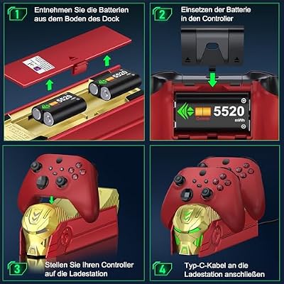 Upgraded Charger Station Compatible with Xbox One/Xbox Series X|S Controller, Dual Xbox Controller Charger Station with 2X 5520mWh Rechargeable Battery Packs & 4 Battery Xbox 360 Batteries