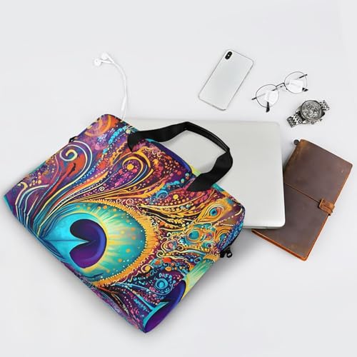 Funda colorida para laptop con patrón de plumas de pavo real miniatura 7