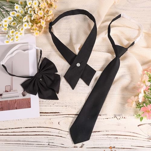 Mikovivi 3pcs Black Women\'s Ties, 3 Styles Pre-Tied Criss-Cross Bow Neck Tie Adjustable Bowties for Shirt Dress Blouse School Uniform Party