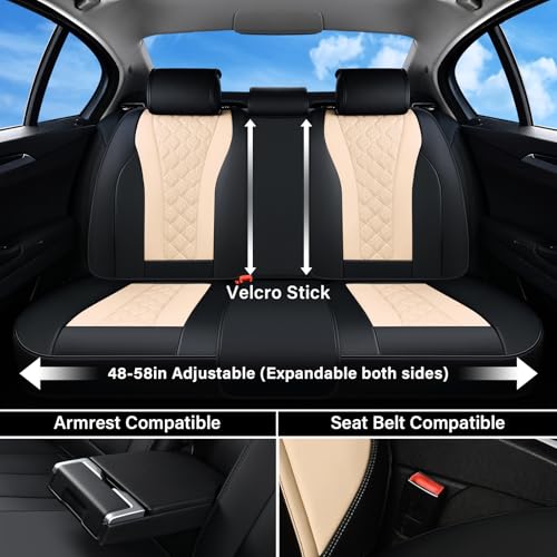 Image of Coverado Car Seat Covers, Seat Covers Full Set, Black Beige Car Seat Cover, Perforated Diamond Leather Seat Covers for Cars, Luxury Car Seat Cushion, Auto Seat Covers Universal Fit Most Cars