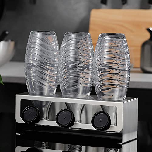 YIGII Flaschenhalter für SodaStream - Premium Abtropfhalter aus Edelstahl Abtropfständer mit Abtropfwanne für 3 SodaStream Crystal | Emil Flaschen 3