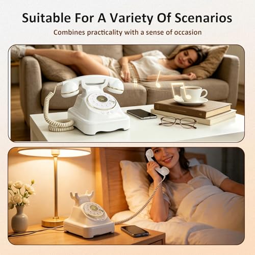 Teléfono fijo Bluetooth estilo retro blanco miniatura 7