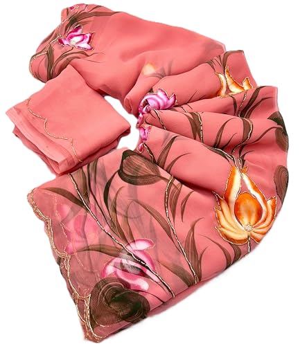 Image of Arkia Women's Floral Hand Embroidered Hand Painted Saree with Blouse Piece