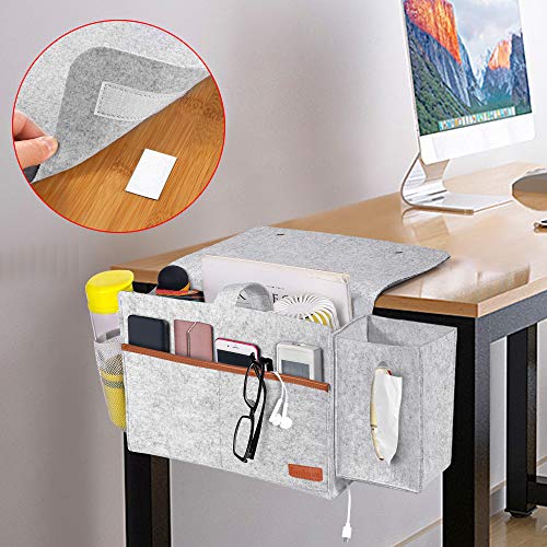 Simboom Bedside Organizer, Felt Bed Storage Caddy with Tissue Box and Water Bottle Holder, Magazine Phone Tablet iPad Remote Holder for Home College Dorm Bed Rails, Sofa, Bunk Beds - Light Grey - Image 8