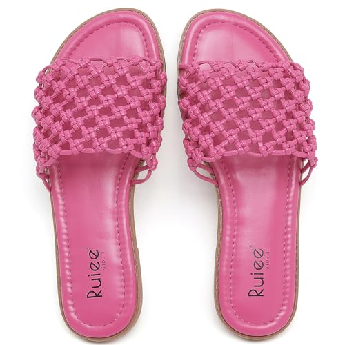 Image of Ruiee Wide Width Flat Sandals for Women. | Wide Width Sandals, X-Wide Feet Slides, Summer Braided Flat Slides, Versatile, Fashion Comfort