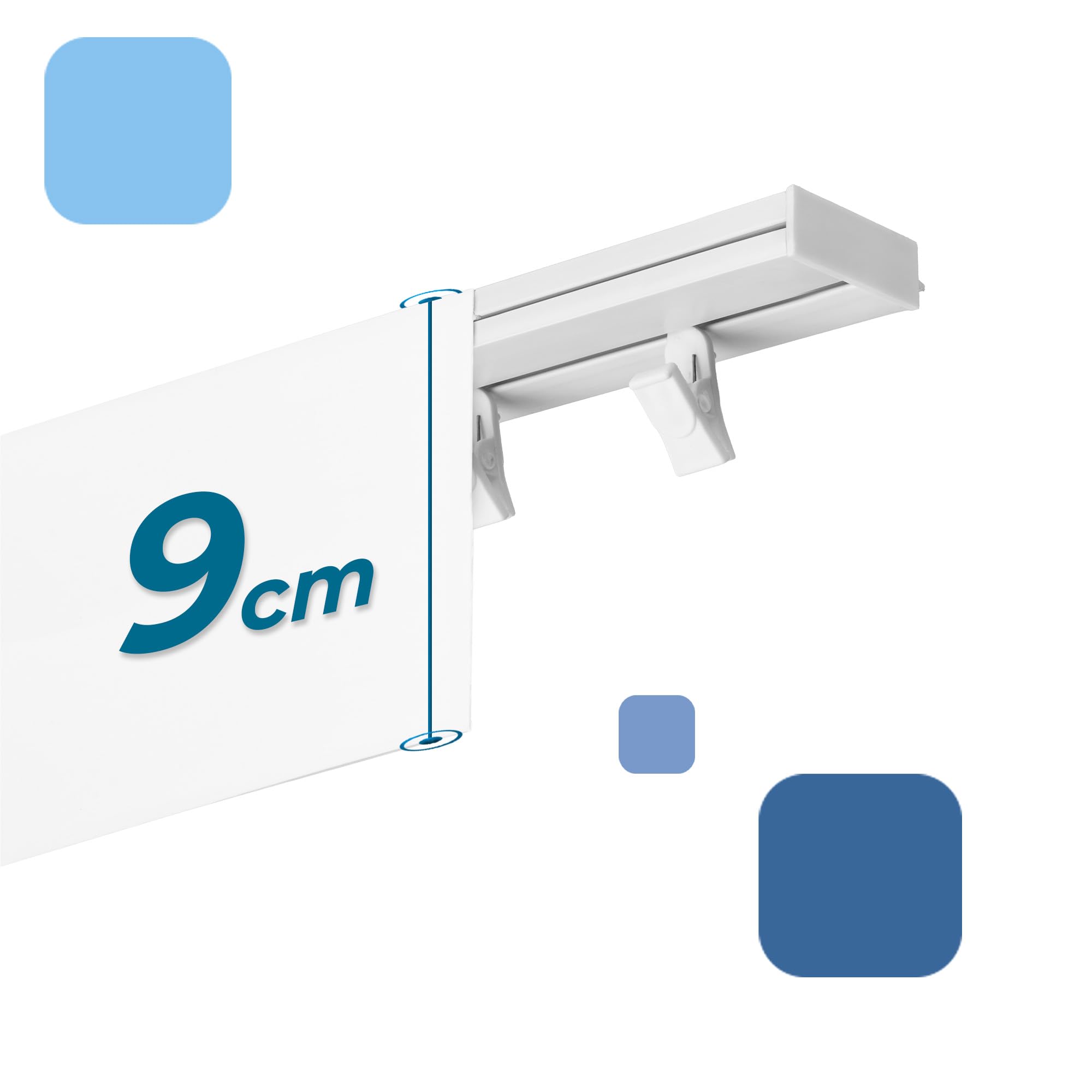 Gardinenschiene mit Blende 9 cm 1-läufig – PVC Vorhangschiene zur Deckenmontage, Deckenschiene für Vorhänge, Weiß, mit Haken mit Rolle, 350 cm