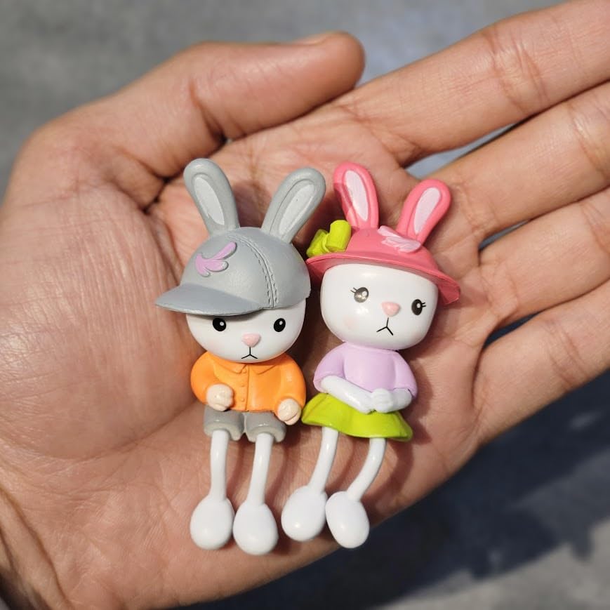 Image of Miniature Rabbit Figurine Set of 2 for Miniature Garden, Fairy Garden, Dollhouse Decor, Terrarium Accessories & Cute Gifting Items