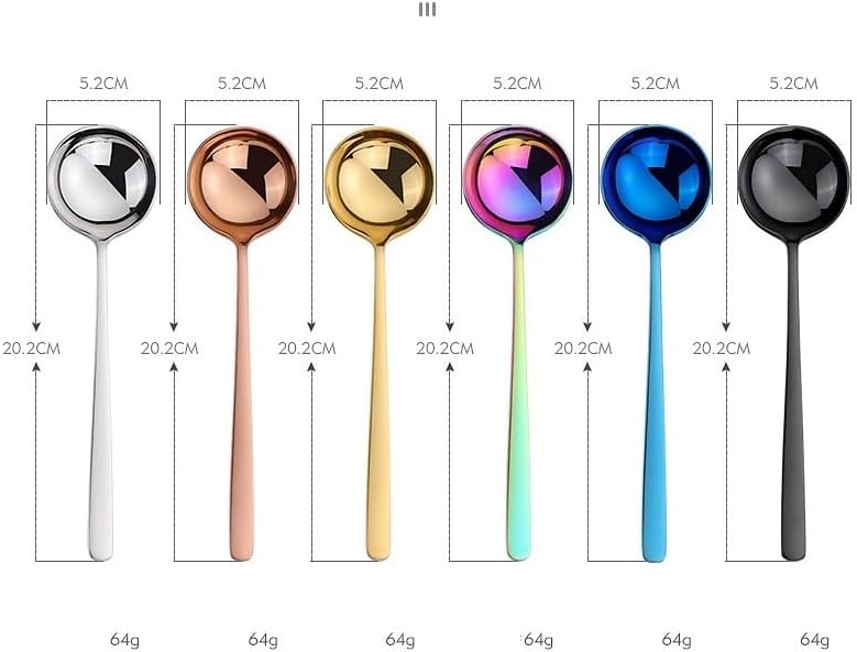 Silverware Flatware Set, 1/4/6/8/10 Pieces Long-handled Large Round Spoons Thickened Creative Restaurant Hotel Household Spoons 304 Stainless Steel Spoons(Rainbow,6Pcs)