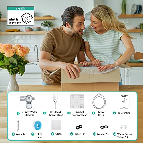 Shawilk Shower Head With Handheld, 6’’ High Pressure Rain Shower Head Dual Square Shower Head Combo With 3 Spray Settings, 5Ft Shower Hose, Anti-Leak & Easy Installation #TOP5