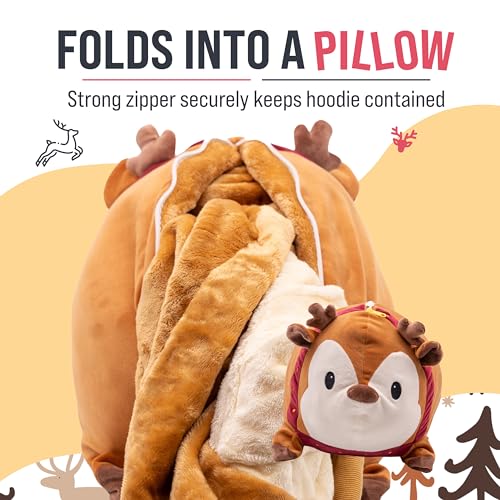 Image of Wearable Blanket Hoodie, 2-in-1 Oversized Hoodie Blanket Pillow, Long Sleeve Sweatshirt Pocket, Cozy Gift for Men and Women - Reindeer