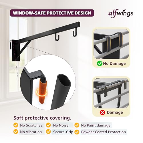 Image of Baby Window Cradle Hanger | Up to 35 Kg Metal Rod | Hook and Paint Protection Shield | Black, 70 cm | WCH70B