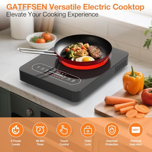 Electric Cooktop, 1800W Portable Electric Stove with LED Touch Control, Single Burner Infrared Hot Plate with Child Safe - Additional View