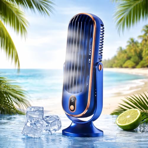 Image of WOOMZY 4000mAh Rechargeable Desk Fan, Wireless Portable Table Fan for Home, USB Charging Battery Fan 5 Speed for Brushless Motor Silent Tower Fan Quiet Personal Fan for Office, Kitchen (Blue)
