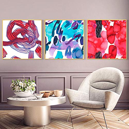 Impression toile aquarelle abstraite haut de gamme lot de 3 affiches carrées 50x50cm