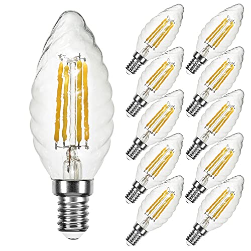 Lot de 10 ampoules LED à filament en forme de bougie torsadée - 4 W = 40 W - E14 - Blanc chaud - 2700 K