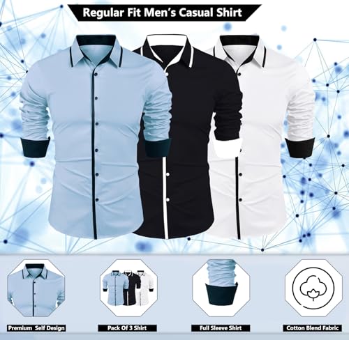 Image of Zombom Combo of Men's Cotton Blend Solid Regular Fit Casual Full Sleeves Shirts (Pack of 3)