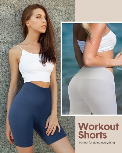 JaGely 6 Pcs Women Workout Shorts Seamless Ribbed High Waisted Spandex Biker Gym Yoga Butt Lifting Shorts Summer4