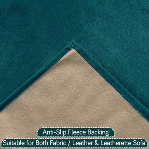 Image of HOKIPO Sofa Cover Mat with Tassel for 1 /2 /3 Seater & L Shape Sofa | DIY Sofa Cover Set | Dyed Holland Velvet | 'TasselTone Series' 70(W) x 60(L) cm |Teal (IN-1104-TL)