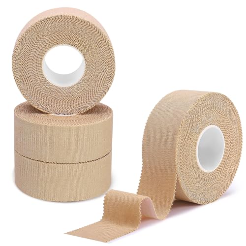 Xinstroe 4 Rollen Sport Tapes, 2,5cmx10m Sporttape Sport Tapeverband Selbstklebende Sportbandage für Fußball Klettern Alle Sportarten(Hautfarben)