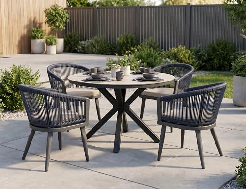 Image of PURPLE LEAF Outddor Round Dining Set Oversized for 4 with Cushions Grey