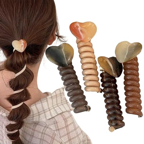 Lazos en espiral para cabello grueso, lazos de pelo en espiral sin daños | Juego de 4 cables elásticos para trenzas rizadas Bun127/200)