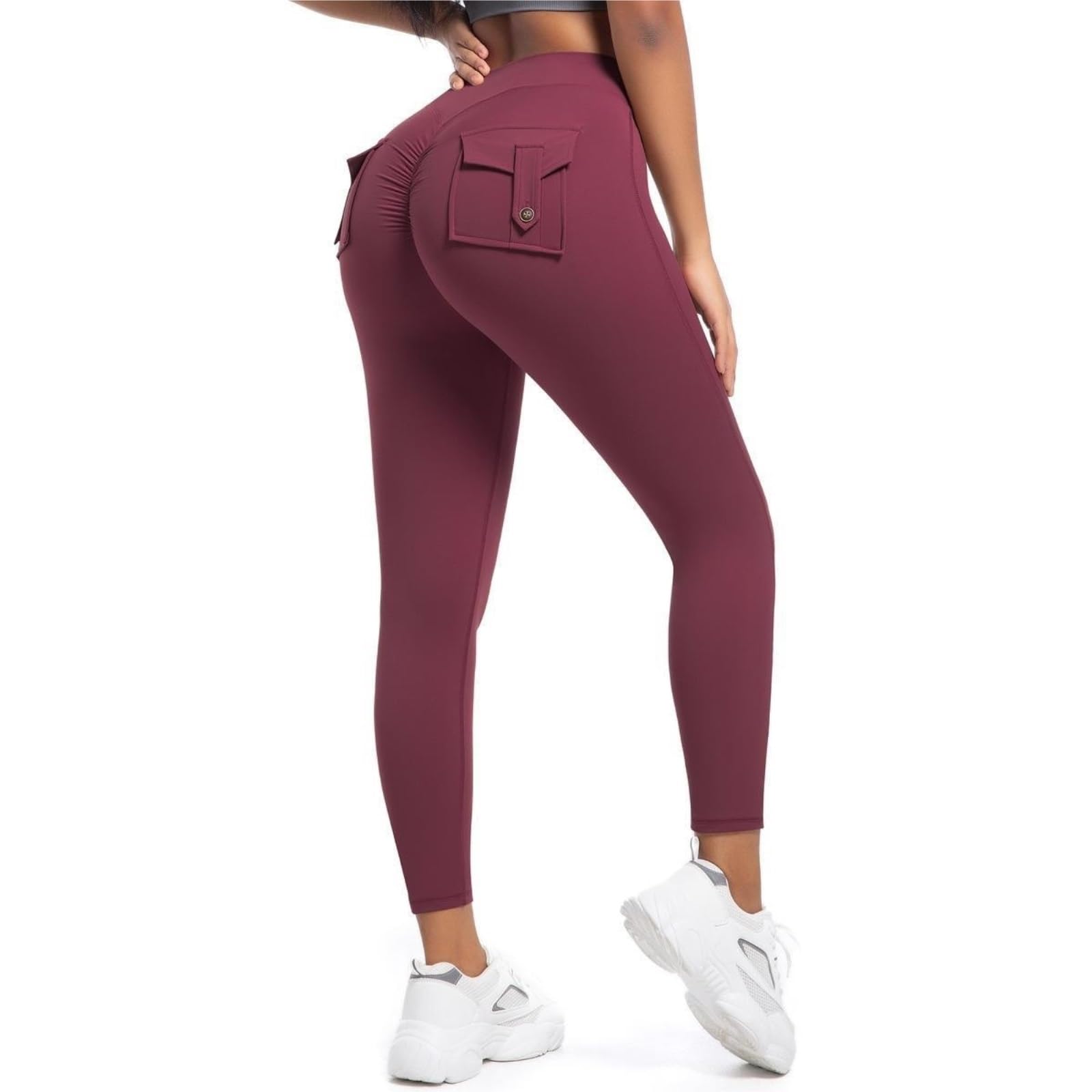 Leggings da Donna con Tasche, Lunghezza alla Caviglia, Vita Alta, Elasticizzati, Controllo della Pancia(Red,S)