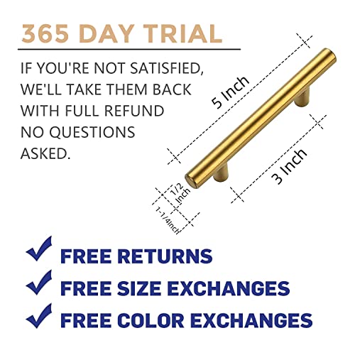 Ravinte 18 Pack 5 Inch Cabinet Pulls Brushed Brass Stainless Steel Kitchen Drawer Pulls Cabinet Handles 5”Length, 3” Hole Center #TOP2