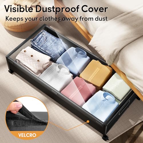 LeArex Under Bed Storage Containers with Wheels 2 Pack Underbed Shoe Storage Bedroom Storage Bins Organizer Large Capacity Under Bed Storage with Lid for Clothes Shoes Toys Blankets の商品画像 4