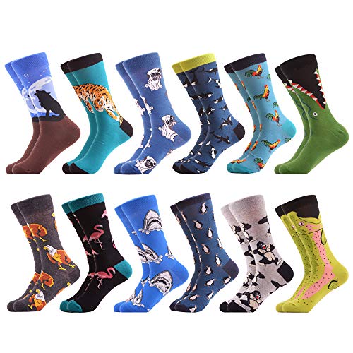 WeciBor Men s Dress Crazy Colorful Novelty Funny Casual Combed Cotton Crew Socks Pack (US size 7.5-10, Animal style)