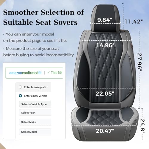 Image of Coverado Front Seat Covers, Car Seat Protector, Waterproof Nappa Leather Cushion, Fit for Most Sedans SUV Pick-up Truck-Gray&Black