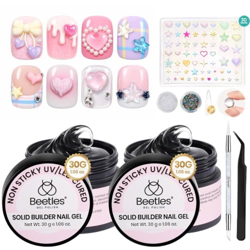 Beetles Clear 3D Solid Builder Nail Gel Kit, 2 Pcs 3D Gel with 3D Mold