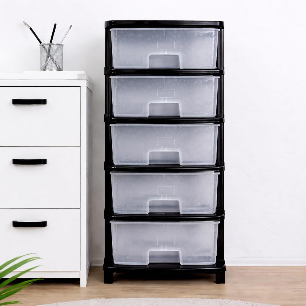 Smarttex™ Plastic Modular Drawer Storage Chest Of Drawers Organizer Storage Box, Large Stomo Racks For Multipurpose Anti-slip Shoes Organizers (Transparent, 5 Layer)