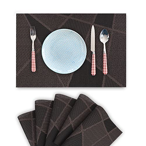 NFI essentials PVC Washable Dining Table Place Mats, Set of 6 Pieces, Heat and Stain Resistant Woven Vinyl Mats Easy to Clean, Multipurpose Placemats for Kitchen,Dinning Table, Size:45x30cm (Brown)