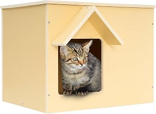 Objoy Outdoor Cat Houses Feral Cat Shelter Wooden Stray Cat Condo Outside Sturdy Waterproof and Insulated with Escape Door (one cat)