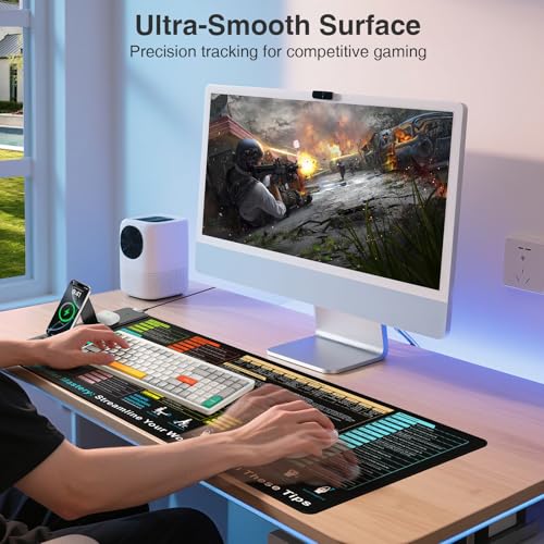 Image of Wireless Charging Mouse Pad with Foldable Phone Holder, 31.5 inchx15.8 inch XXL Excel Cheat Sheet Desk Mat for Laptop /Keyboard, Waterproof Ultra-Smooth Surface, Non-Slip Base