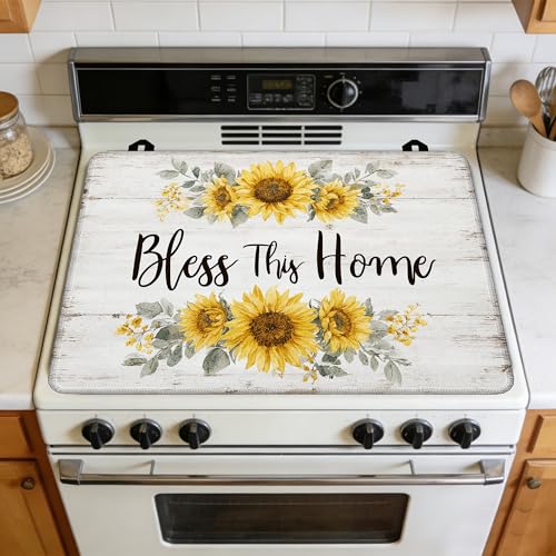 Image of Bless This Home Stove Cover for Electric and Glass Stove Tops 3-in-1 Stove Mat, Heat Resistant Counter Protector Mat, Non-Slip Surface & Drying Rack, 28.5 inchLx20.5 inchW