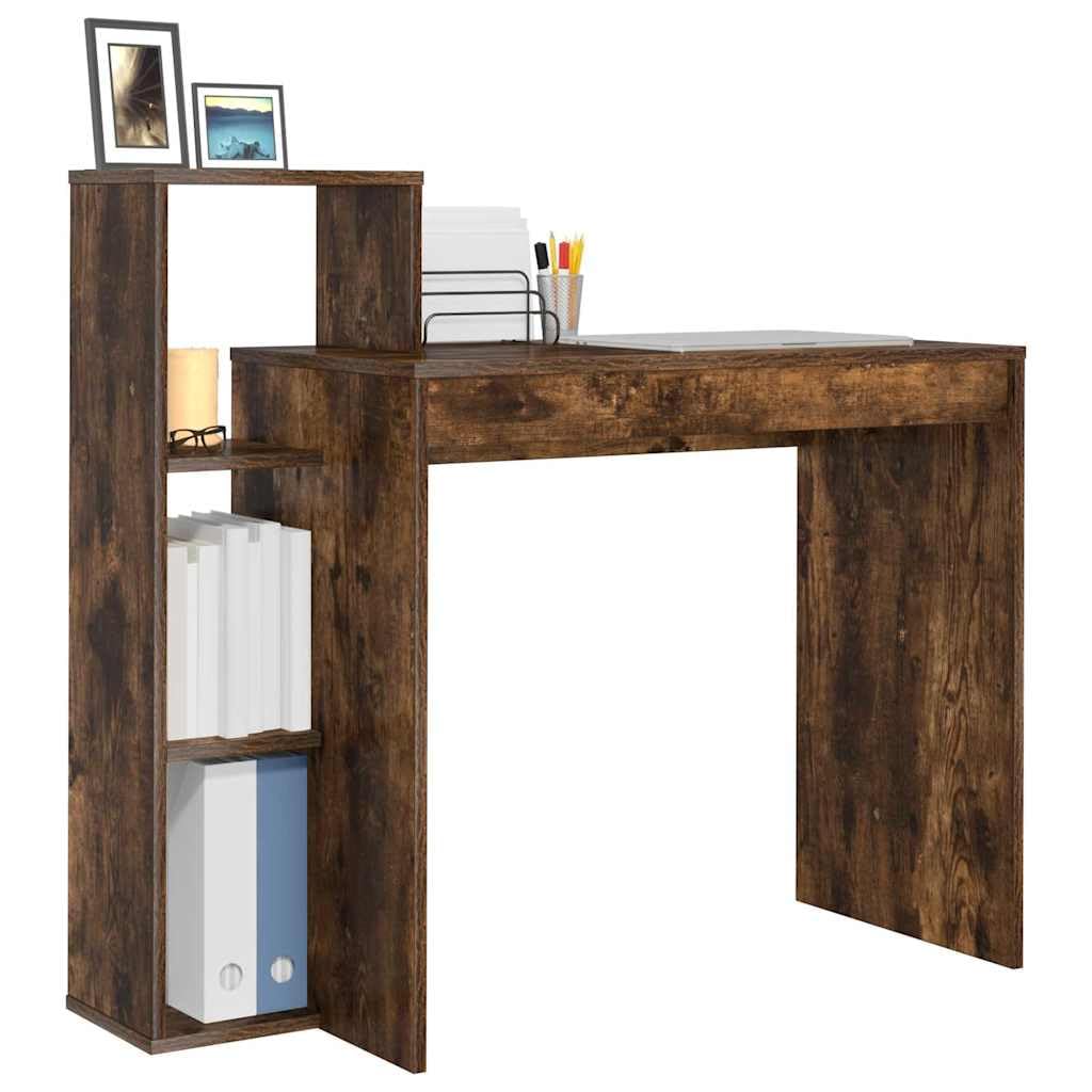 Scrivania affumicata 100 x 40 x 90 cm, materiale in legno, scrivania per computer con 3 ripiani, moderna per la casa, ufficio, durevole, molto spazio