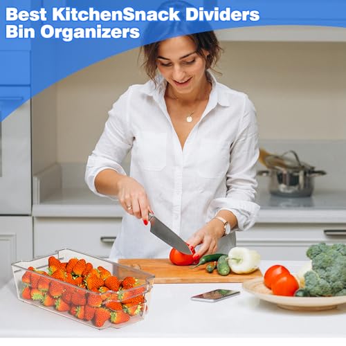 6 Pack Clear Refrigerator Storage Bins, Stackable Plastic Fridge Organizer Kitchen Pantry Storage Bins with Handles for Snacks, Freezer, Kitchen Cupboard, and Cabinet Organization - Image 6