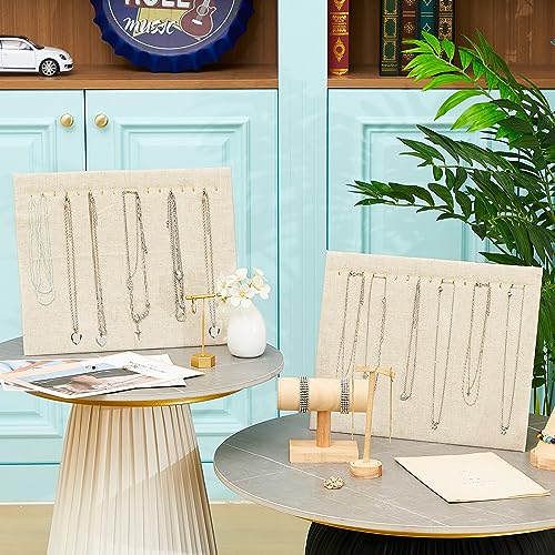 Juexica 4 Pack Necklace Display Stands for Selling with 17 Hooks 15" x 12" Velvet Jewelry Display Necklace Holder Organizer for Vendors Events Jewelry Pendants Home Stores Showcase Stands(Flaxen)