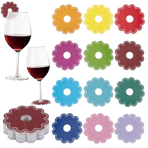 FINGERINSPIRE 120 Pz Ciondoli per Bicchieri da Vino in Carta a Forma di Fiore Diametro 67mm Segnabicchieri a Forma di Fiore 12 Colori Etichette con Nome per Bicchieri da Vino per Feste, Ricevimenti