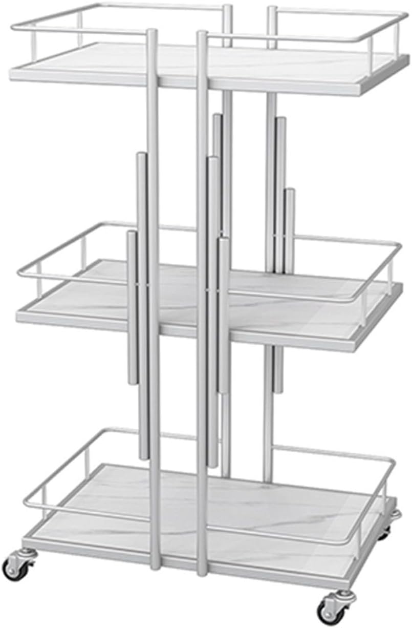 Heightened Guardrail Beauty Salon Trolleys 3 Tier Iron Frame Rolling Trolleys Hair and Nail Salon Trolleys Storage Shelf with Universal Wheels 45x30x75cm(Gold)