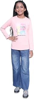 HubKick Girl's Printed Top, Full Sleeve Pink Price In India