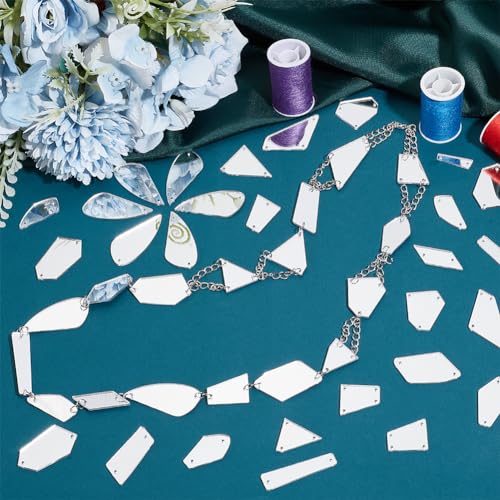 PH PandaHall 180pcs Sew on Mirror Rhinestones 18 Style Silver Sew on Acrylic Mirror - Image 2