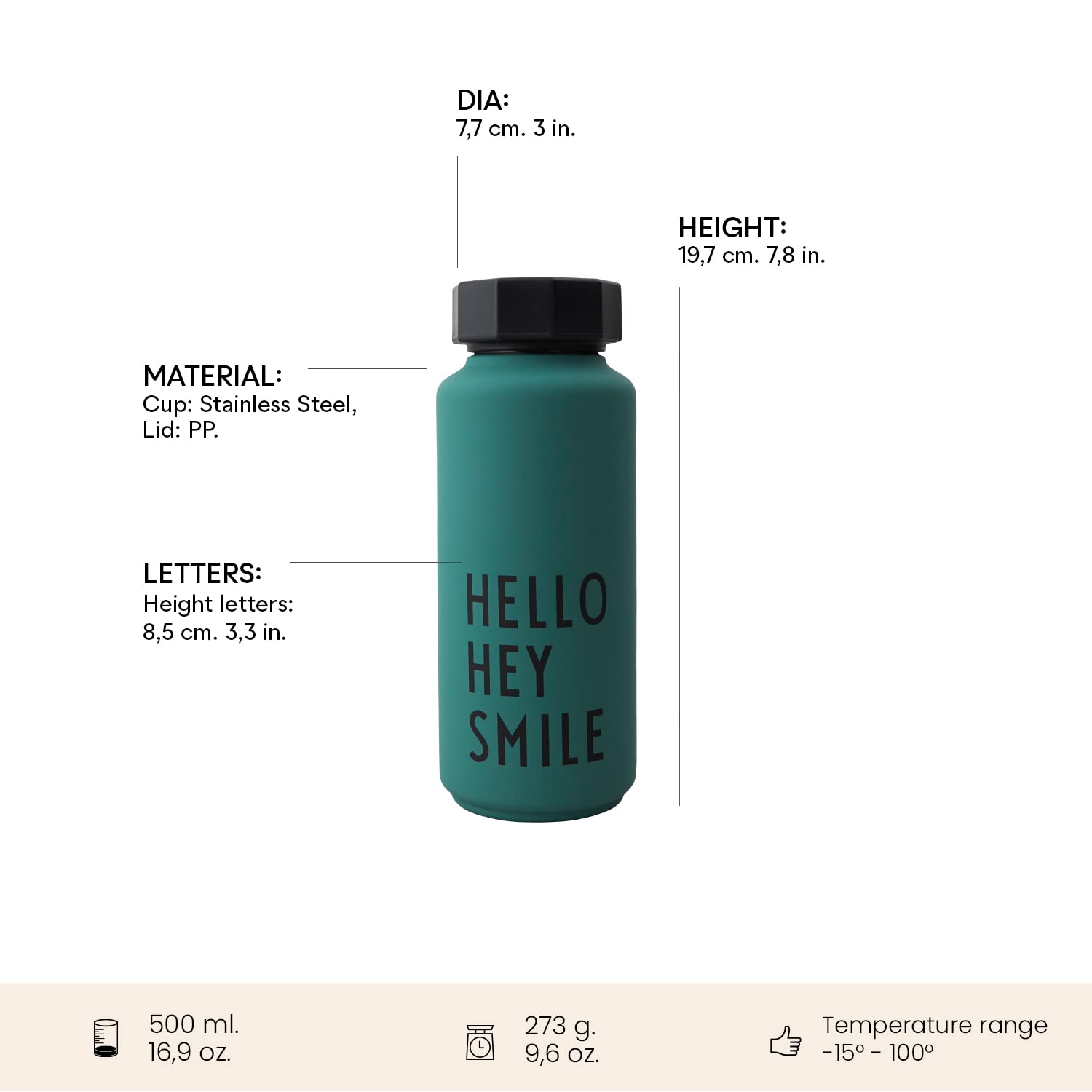 Design Letters Thermosflasche 500 Ml | Weihnachtsgeschenke Kleinigkeiten, Weihnachtsgeschenke für Frauen & Weihnachtsgeschenke für Männer | Thermoskanne | Isolierflasche Edelstahl 12h heiß 24h kalt