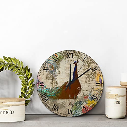 Horloge murale plumes de paon 38 cm au design rustique et elegant - 3