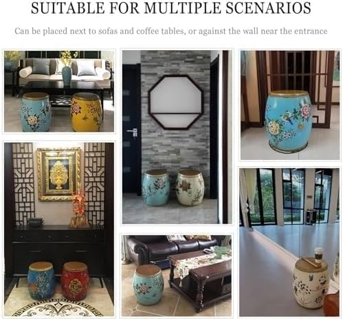 ELEFOCUS Chinese Garden Stool Glazed Hand-Painted Drum Stool Decorative Garden Stools Chinoiserie Decorative(Blue 3)