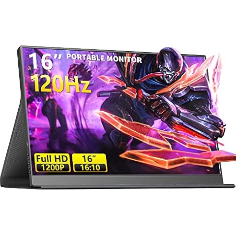 120Hz Portable Gaming Monitor, 16" 1920x1200 IPS Second Monitor for laptop, Dual USB C HDMI Computer Display with Speakers, Dual Game Screen Extender Travel Monitor for PC Phone PS5 Xbox Switch Cover