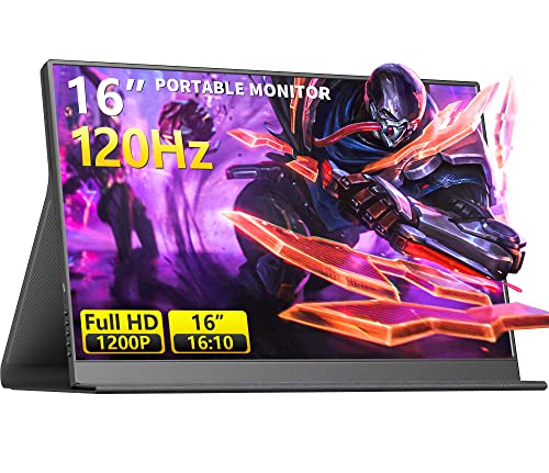 Image of 120Hz Portable Gaming Monitor, 16 inch 1920x1200 IPS Second Monitor for Laptop, Dual USB-C HDMI Computer Display with Speakers, Dual Game Screen Extender for PC, Phone, PS5, Xbox, Switch